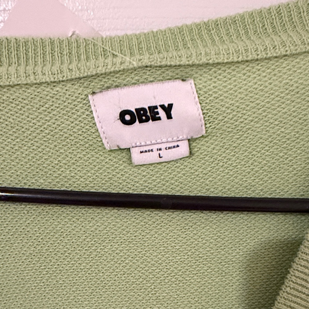 Obey Light Green Cardigan with Pink Floral Design - Picture 3 of 3